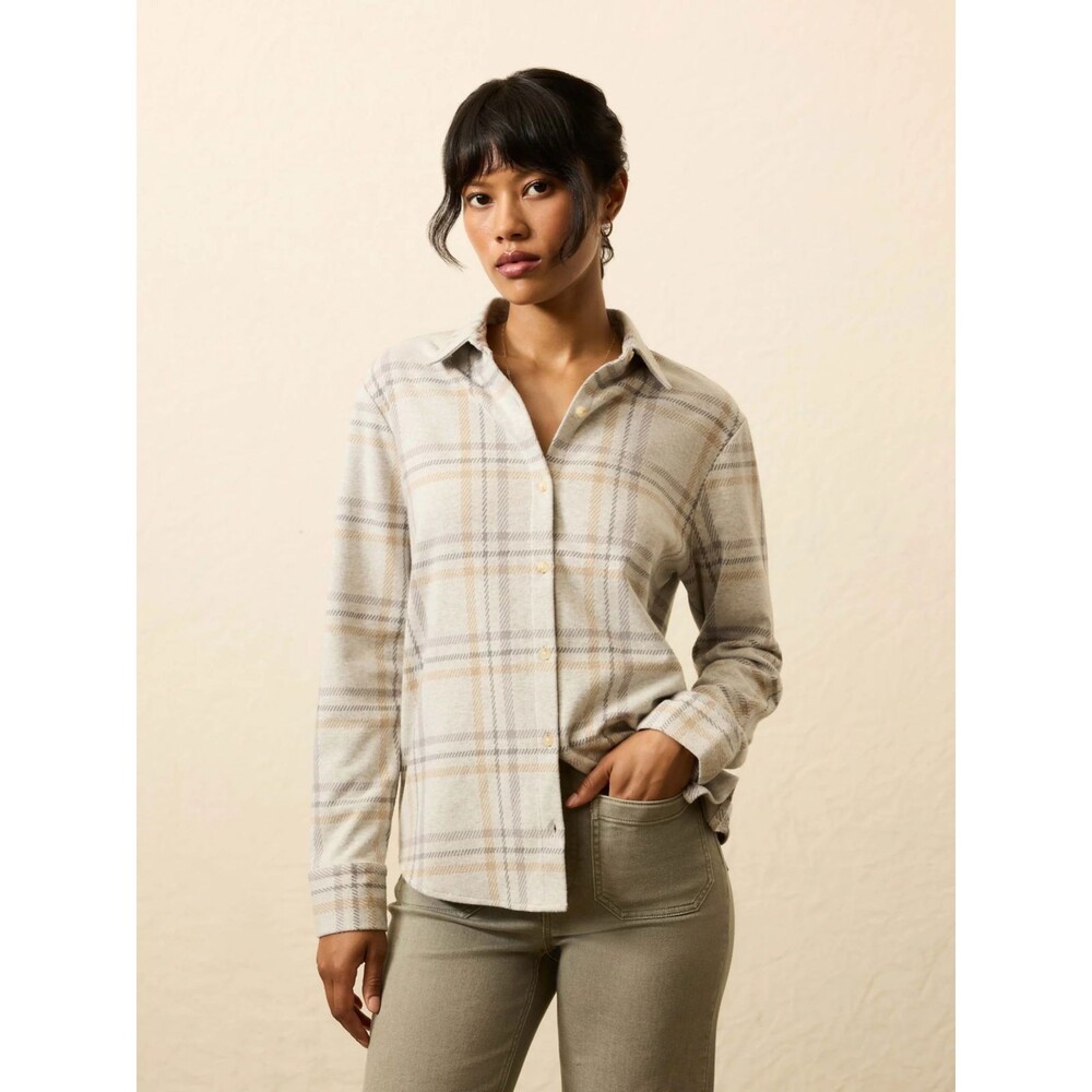 Faherty Legend Sweater Classic Shirt Women’s Sz Large Sandy Trails Plaid NWT